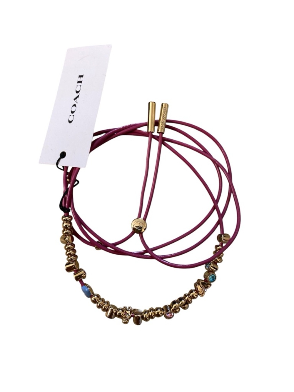 Coach - NWT Charm slider pink cord bracelet with multicolored & gold tone charms